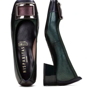 Bailarina maxi hebilla piel metalizada verde | HISPANITAS Fashion
