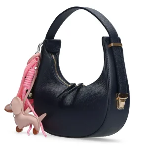 Bolso baguette multi charm piel azul marino | MADE IN ITALY Online