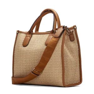 Bolso shopper rafia natural cuero | HISPANITAS Clearance