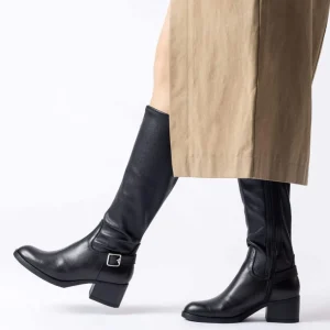 Bota alta elástica piel negro | WONDERS Discount