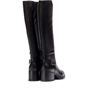 Bota alta elástica piel negro | WONDERS Discount