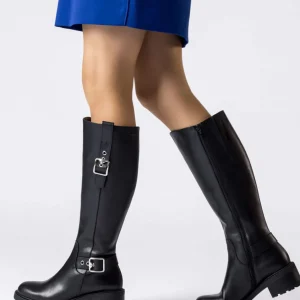 Bota alta hebillas piel negro | WONDERS Online