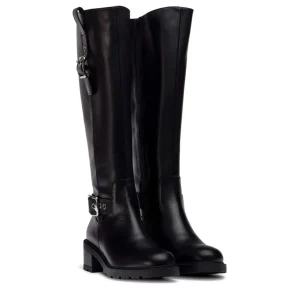 Bota alta hebillas piel negro | WONDERS Online