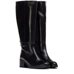 Bota basic caña ancha piel negro | WONDERS Online
