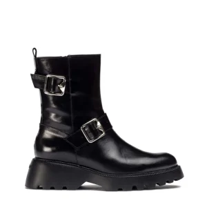 Botín biker doble hebilla piel negro | WONDERS Discount