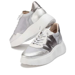 Deportivo plataforma piel metalizada plata | WONDERS Outlet