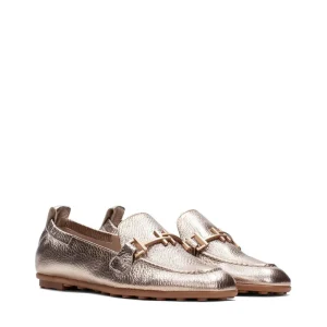 Mocasín plano piel metalizada cava | HISPANITAS Outlet