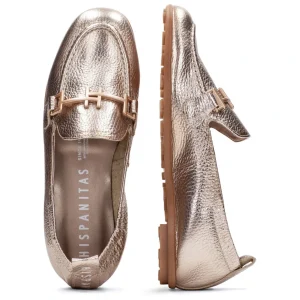 Mocasín plano piel metalizada cava | HISPANITAS Outlet