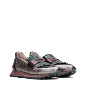Mocasín sport flecos piel metalizada plomo | HISPANITAS Sale