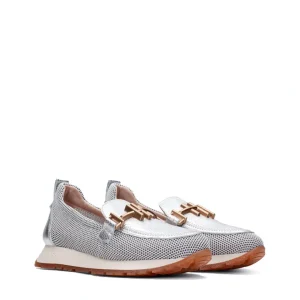 Mocasín sport rejilla piel metalizada plata | HISPANITAS Outlet