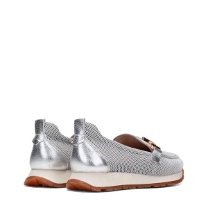Mocasín sport rejilla piel metalizada plata | HISPANITAS Outlet