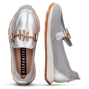 Mocasín sport rejilla piel metalizada plata | HISPANITAS Outlet